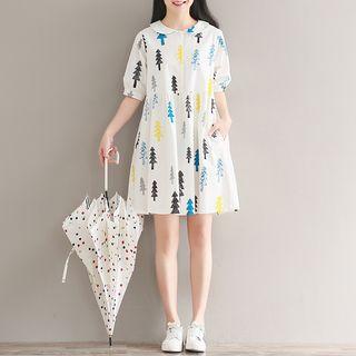 Short-sleeve Tree Print Dress