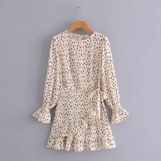 Floral Tie-waist Ruffle Trim Mini A-line Dress