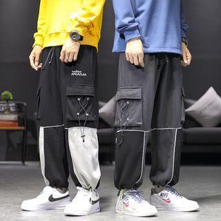 High-waist Contrast Trim Letter Printed Cargo Pants