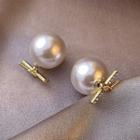 Faux Pearl Stud Earring 01 - 1 Pair - Gold & White - One Size