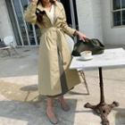 High-neck Belted Military Coat Beige - One Size