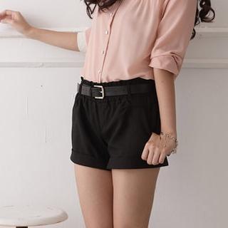 Elastic-waist Roll-up Dress Shorts Black - One Size