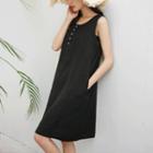 Buttoned-neck Pinafore Dress
