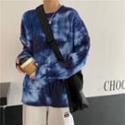 Round-neck Tie-dye Long-sleeve Cable-knit Sweater