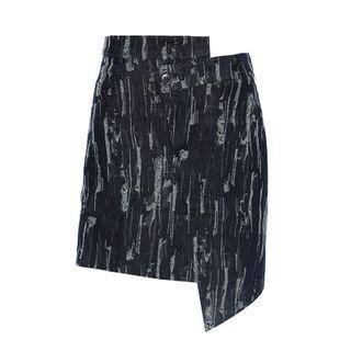 Distressed Irregular Hem Denim Skirt