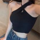 One-shoulder Cropped Tank Top Black - One Size