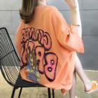 Oversize Elbow-sleeve Printed T-shirt