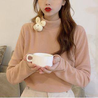 Long-sleeve Rabbit Mock-neck Fleece Top