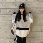 Mock Two-piece Striped Sweatshirt White & Black - One Size
