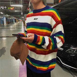 Couple Matching Rainbow Striped Sweater
