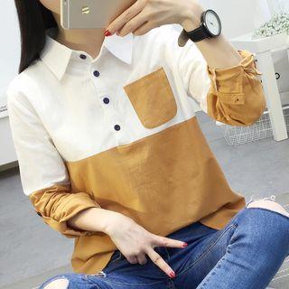 Long-sleeve Two-tone Shirt