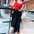 Ruffle Trim Camisole Top / Chiffon High-waist Wide-leg Pants / Set
