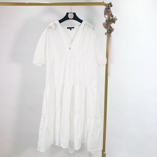 V-neck Short-sleeve Shirred A-line Dress