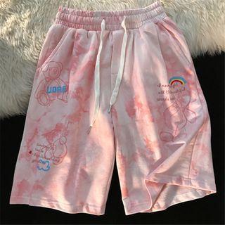 Bear Print Tie-dyed Wide-leg Shorts
