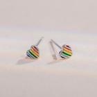 925 Sterling Silver Rainbow Heart Earring 1 Pair - Silver - One Size