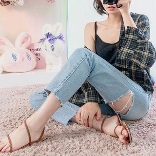 High-rise Cutout-trim Jeans