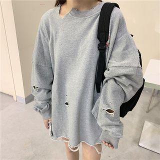 Long-sleeve Distressed Lettering Sweatshirt