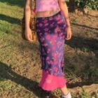 Floral Print Mesh Midi Skirt