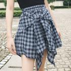 Irregular Hem Plaid Mini Skirt Milky White - One Size