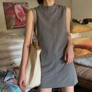 Sleeveless Mock Neck Mini Dress Gray - One Size