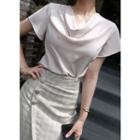Cowl-neck Zip-back Crepe Top