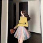 Long-sleeve T-shirt / A-line Mesh Skirt