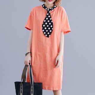Dotted Neck Tie Short-sleeve T-shirt Dress
