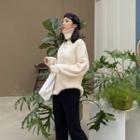 Mock-neck Plain Striped Sweater Off-white - One Size