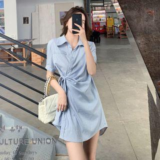Short-sleeve Irregular Slim-fit Shirtdress