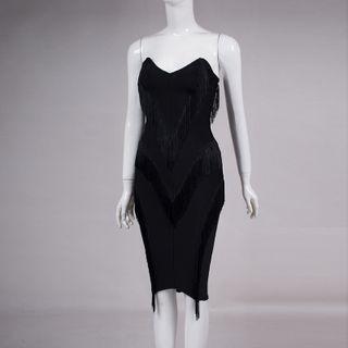 Strapless Fringed Trim Sheath Dress