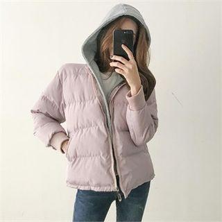 Detachable-hood Padded Zip Jacket