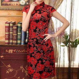 Flower Pattern Short-sleeve Qipao