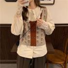 Lace Collar Blouse / Floral Pattern Vest