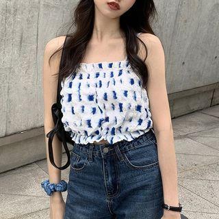 Frill Trim Print Camisole Top Blue Print - White - One Size