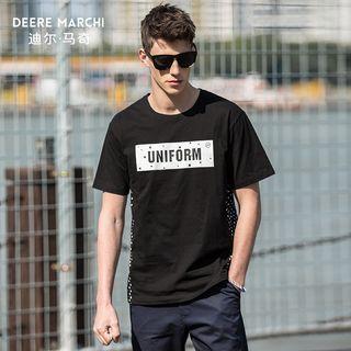 Polka Dot Panel Lettering Short-sleeve T-shirt