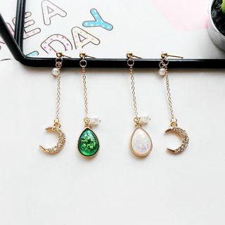 Non-matching Faux Pearl Rhinestone Moon Drop Earring