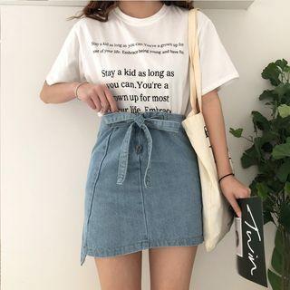 Tie Front A-line Denim Skirt