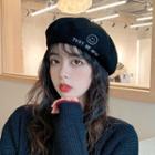 Smiley Embroidered Wool Beret Hat