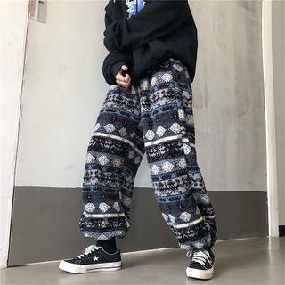 Drawstring Hem Patterned Straight-cut Pants