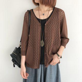 3/4-sleeve Eyelet Cardigan
