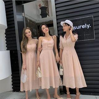 Short-sleeve / Strappy Midi A-line Dress
