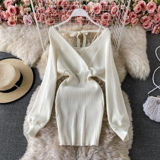 Long Sleeve Bow Back Sheath Dress