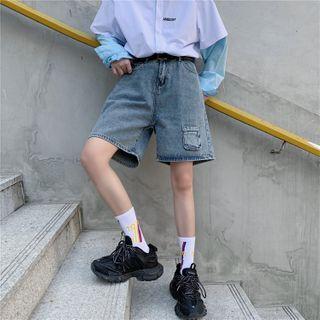 Front Pocket Straight-cut Denim Shorts