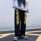 Fire Flame Print Wide Leg Jeans
