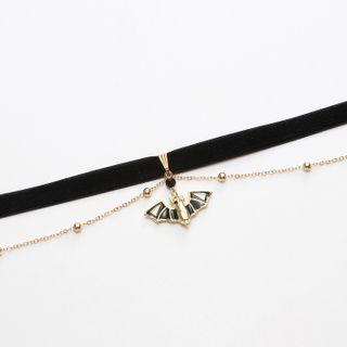 Bat Beaded Layered Choker Dark Black - One Size
