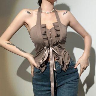 Spaghetti-strap Halter Neck Crop Top