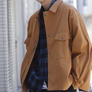 Plain Flap-pocket Button-up Jacket