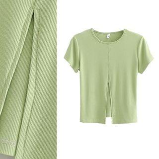 Slit Short-sleeve Cropped Top