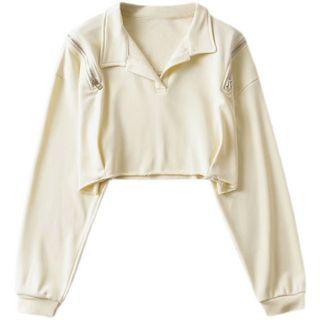 Zip-accent Cropped Polo Sweatshirt