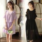 Strappy-shoulder Ruffle Chiffon Dress